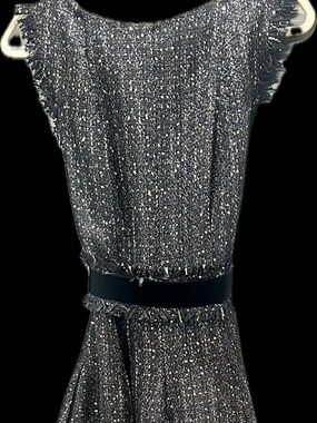 Talbot Runhof Black and White  Metallic Midi Cocktail Dress Size L